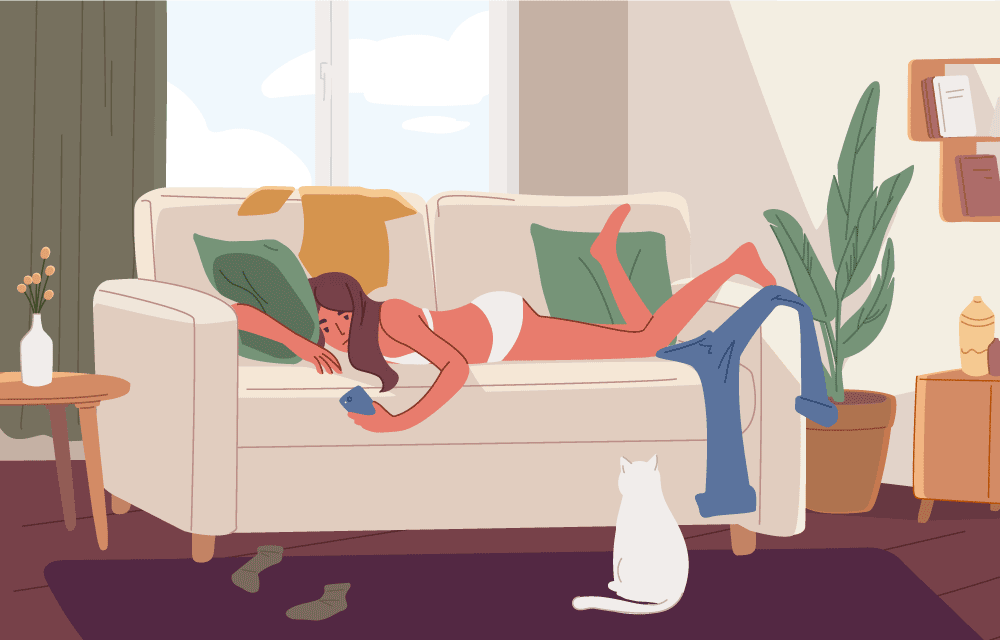 lazy girl watching tv cartoon