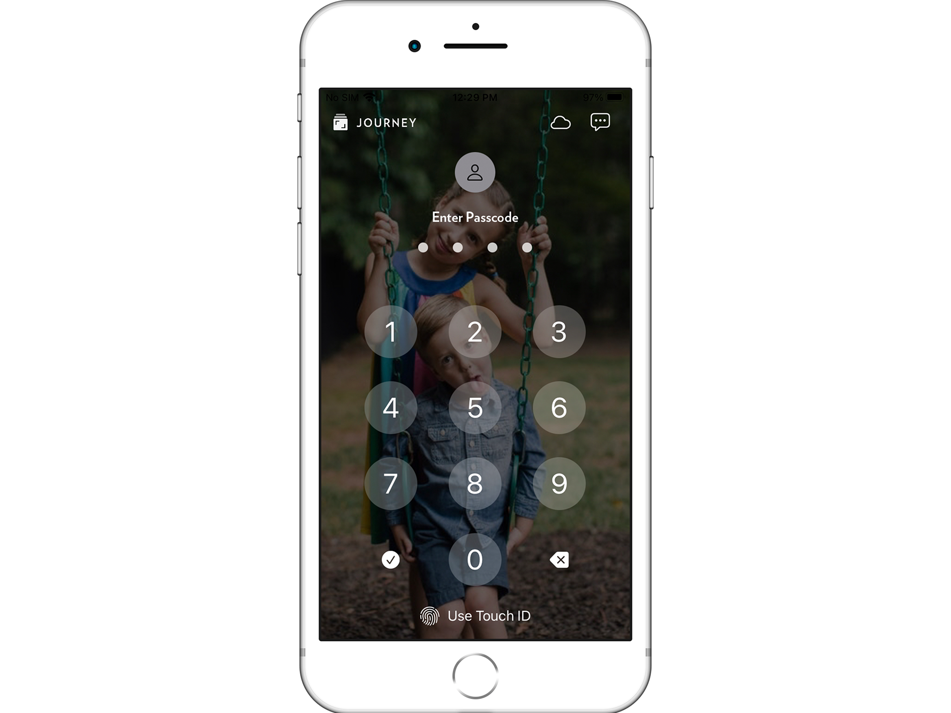 Journey's passcode and Apple Touch ID security features for your shadow journal