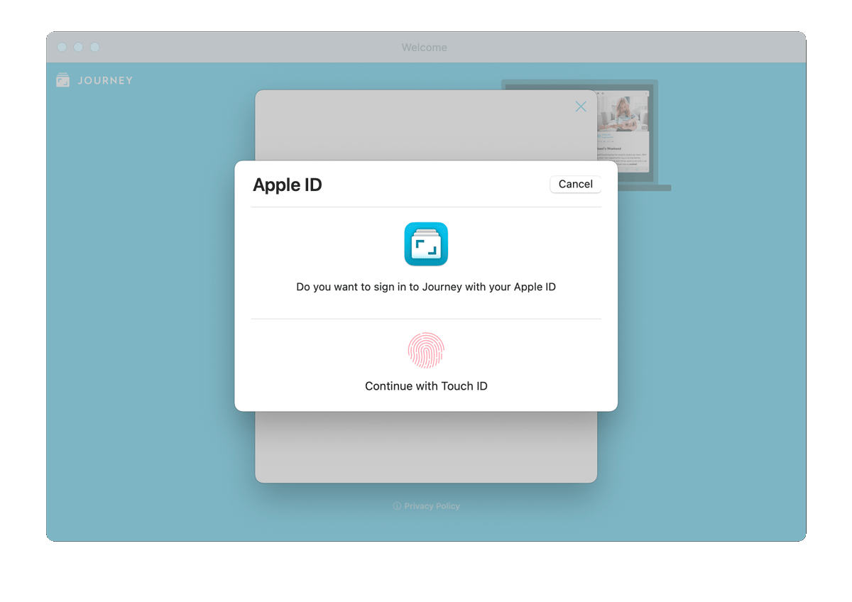 Sign in to Journey using Apple ID with Touch ID.