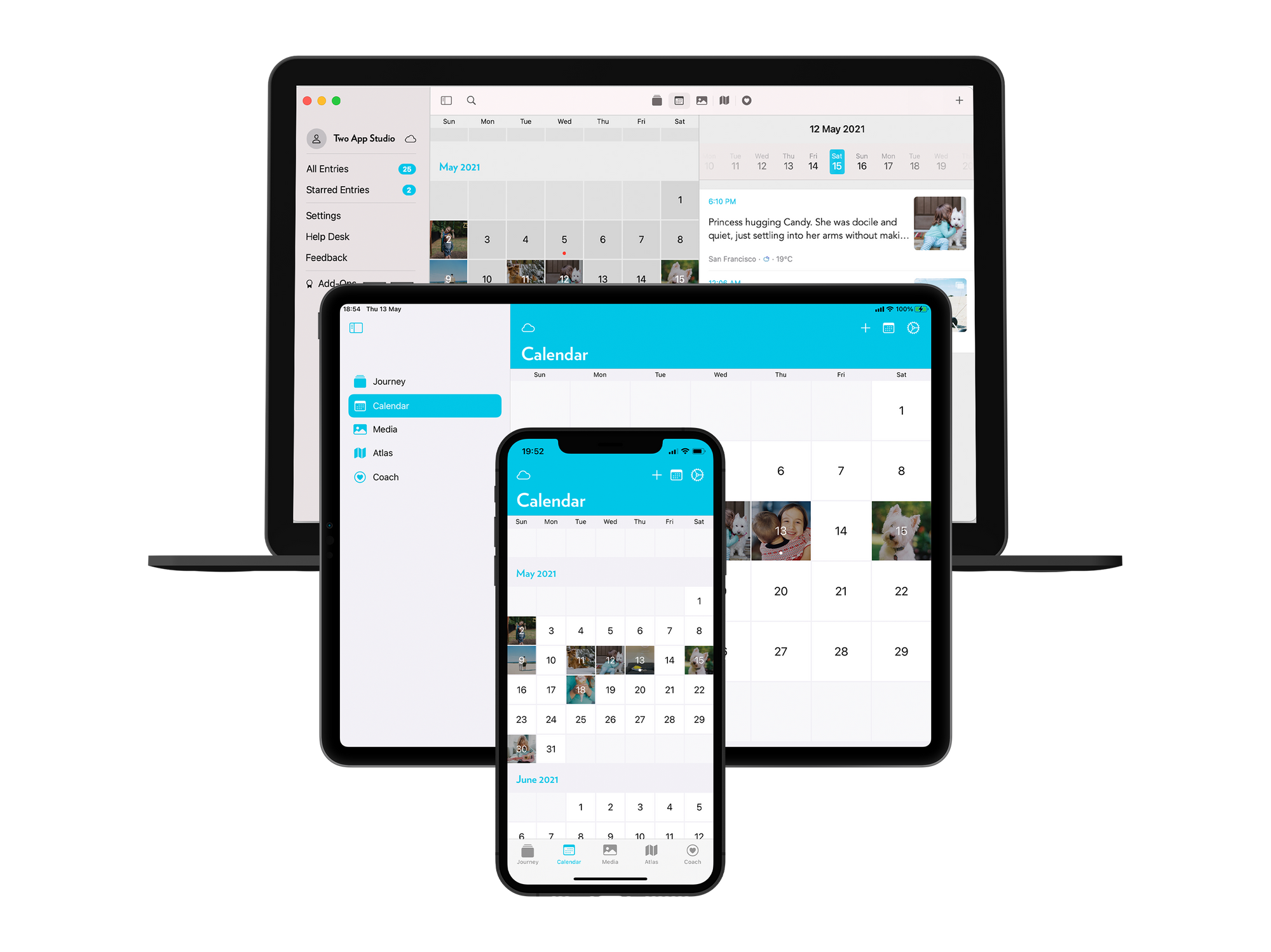 Journey allows you to sync your creative journal entries across multiple devices, including desktop, iPad, iOS and Android