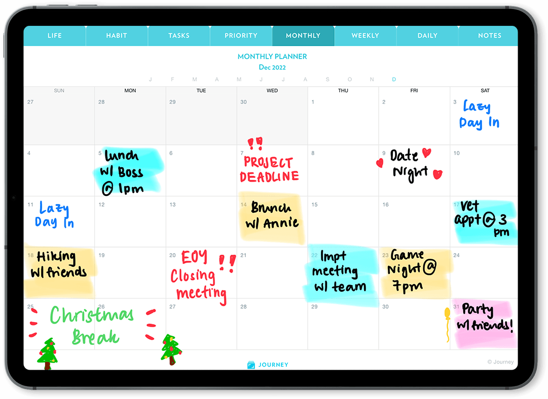 Create a colorful monthly plan with Journey Digital Planner 2022