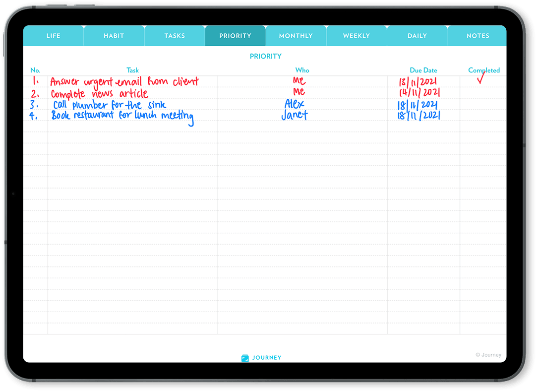 Create a prioritized to-do list with Journey Digital Planner