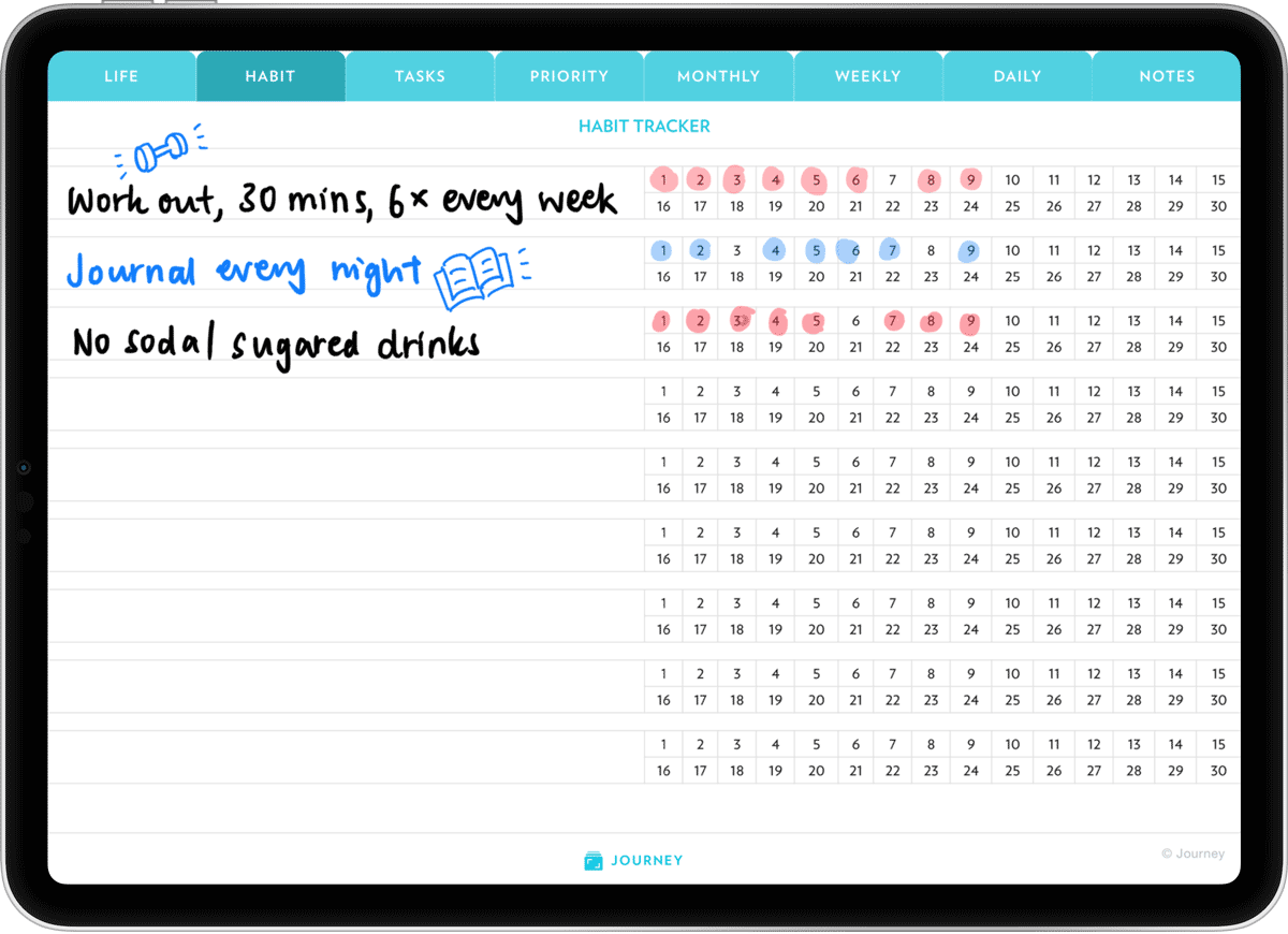 Track your progress towards achieving your new year's goals with a habit tracker