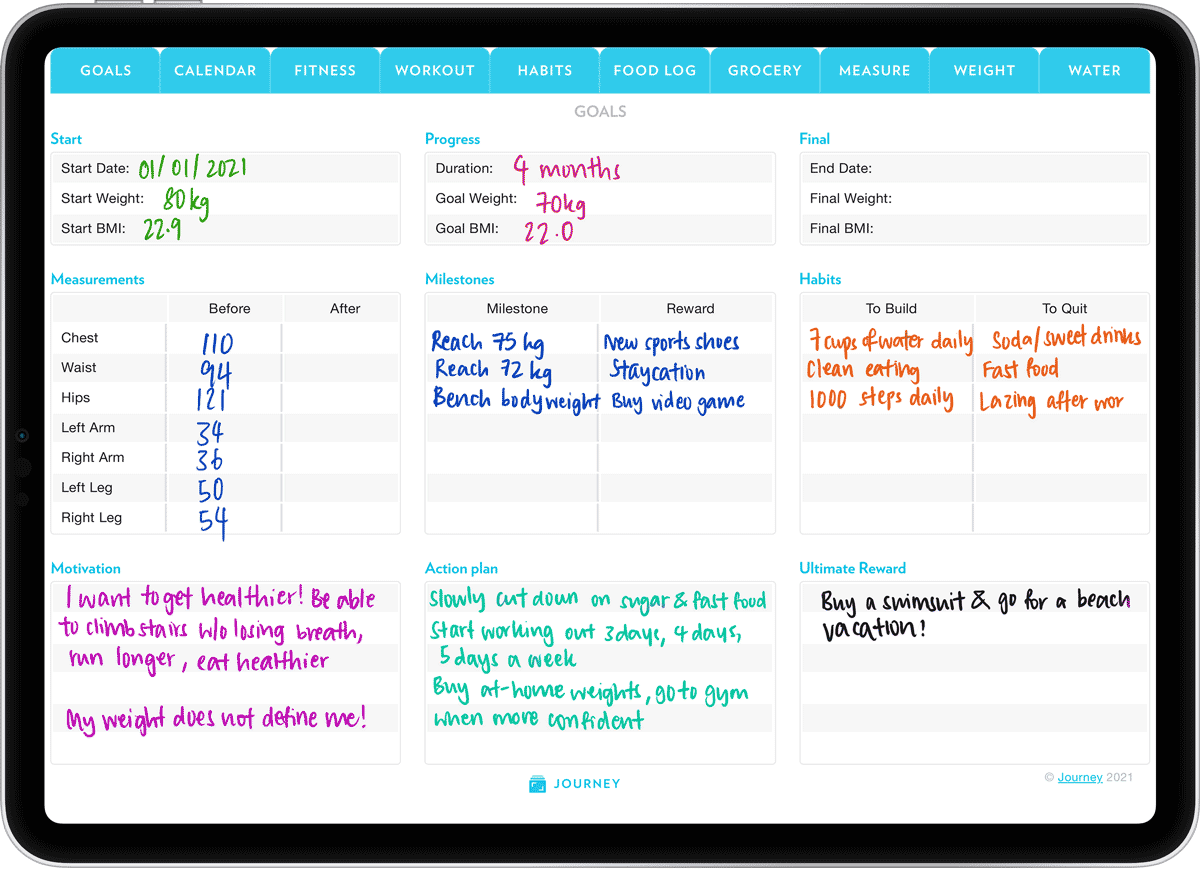 This goal setting sheet allows you to start your health journey on the right foot.