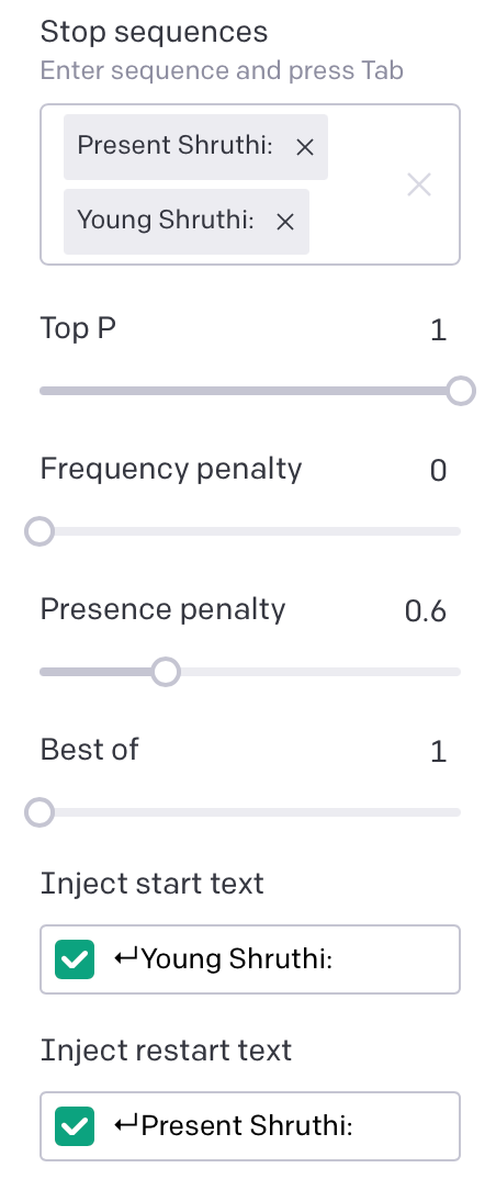 Add parameters to your chatbot with the settings on the right-hand side.