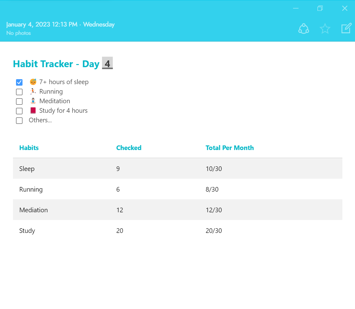 The Habit Tracker template allows you to plan and track your daily habits efficiently.