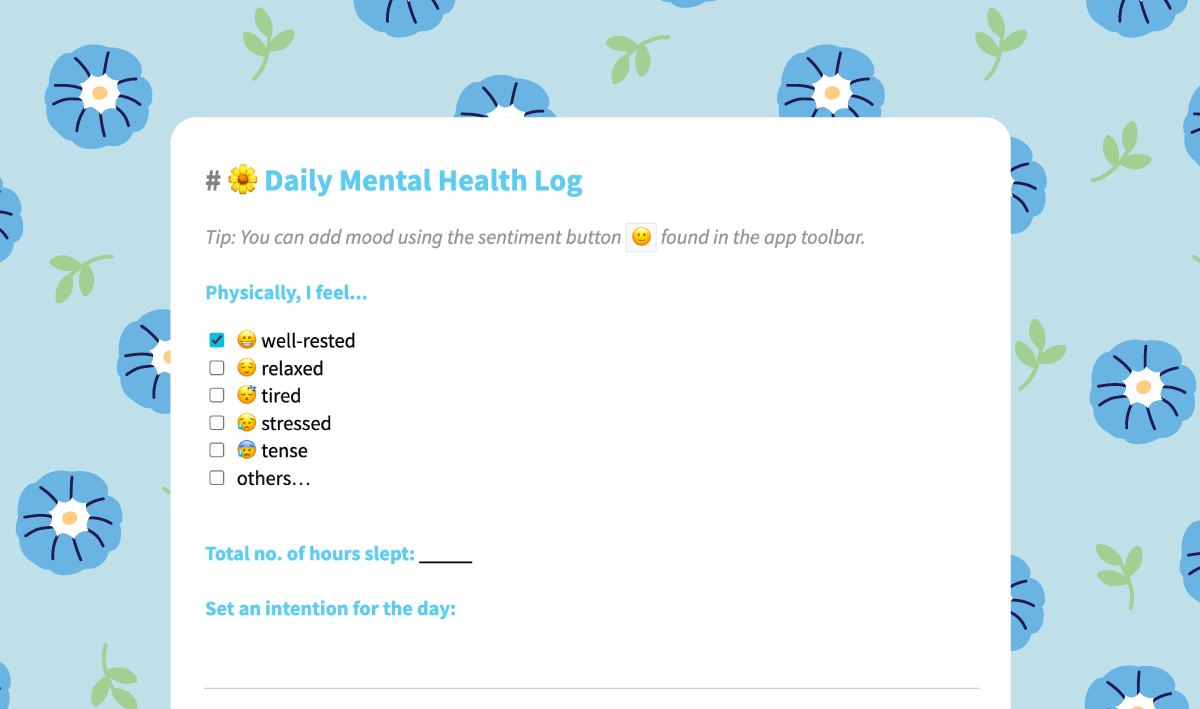 Journey's Daily Mental Health Log template that can guide your everyday journaling.
