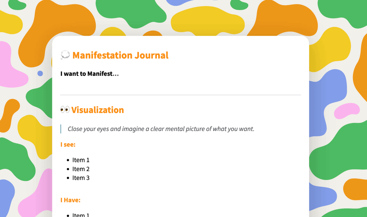 Journey's Manifestation Planner Template that can guide you in creating an action plan for your goals.