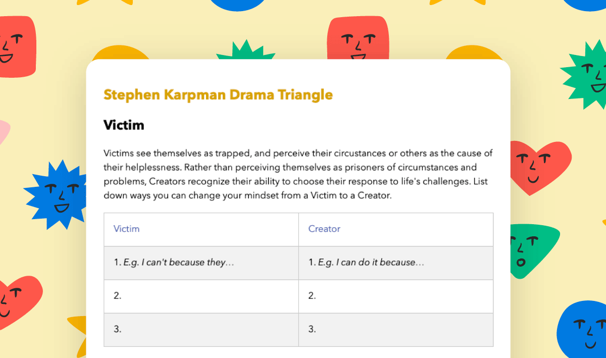 Journey's Drama Triangle template can help you shift your perspective, actions, and responses.