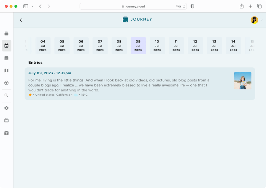 Get an overview of your journaling through the Calendar.