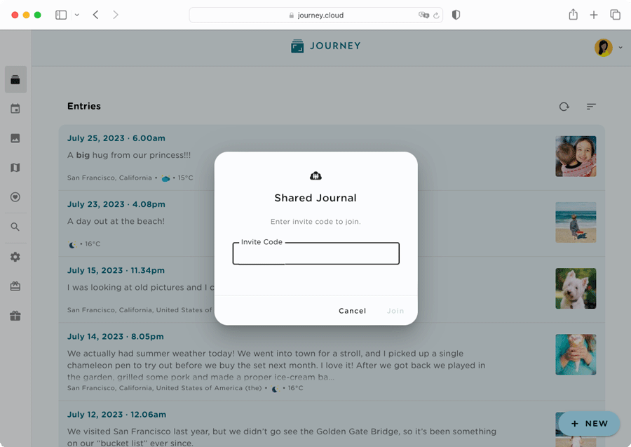 Create a shared journal and invite members using an invite code.