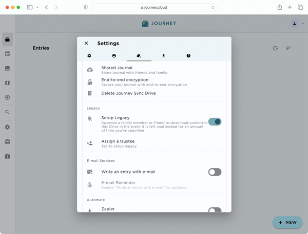 Turn on and setup legacy in your Journey Cloud Sync drive.