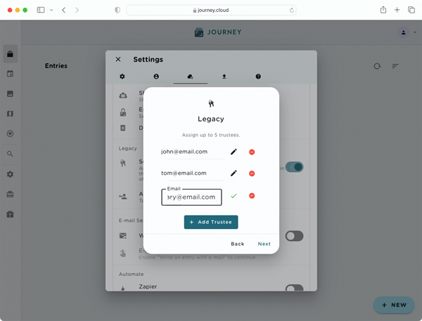 Add the e-mails of your trustees.