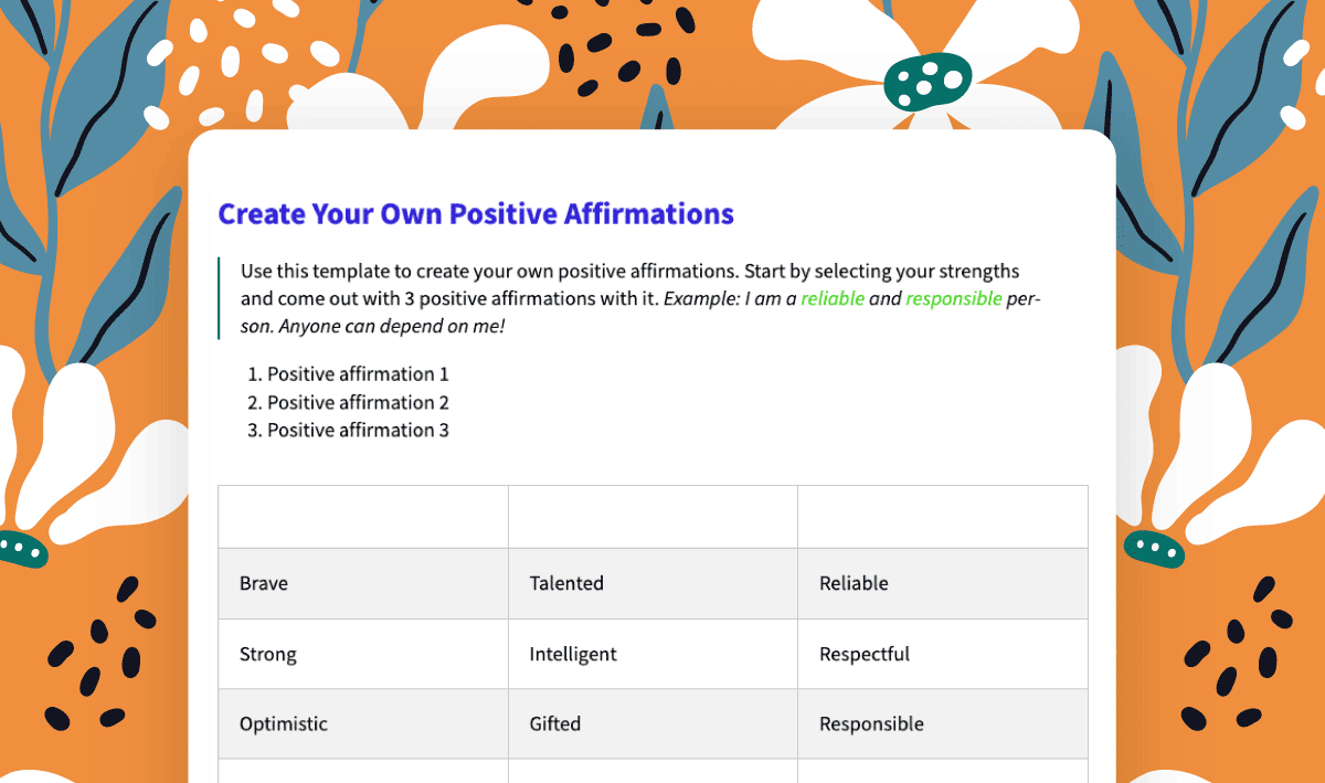 Journey's Positive Affrmations template that allows you to craft your own affirmations with the help of keywords.