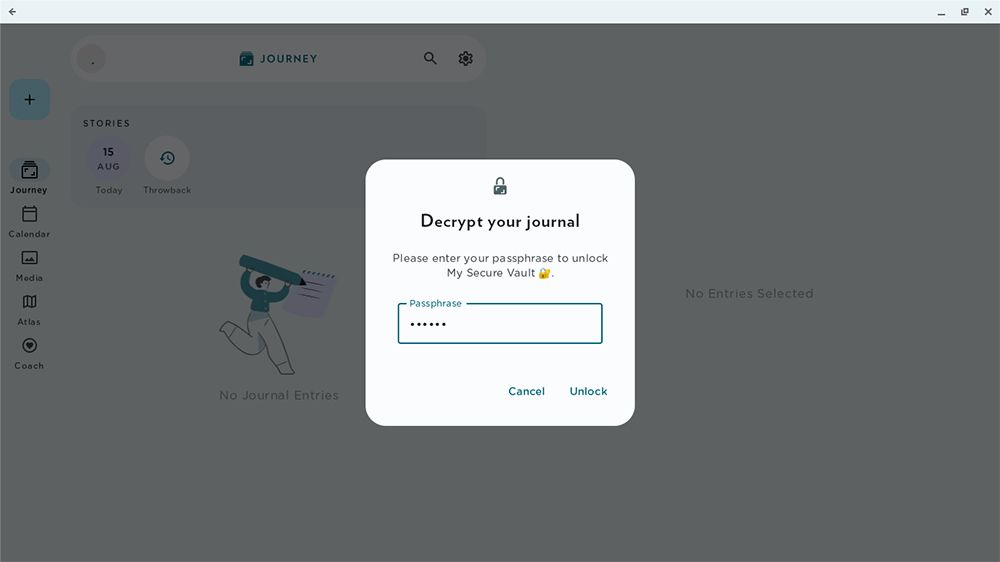 Users can only decrypt encrypted journals with their personal passphrase.