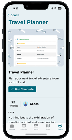 Select a travel journal template from Journey's template library, offering a range of options to personalize and enhance your travel diary.