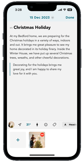 Enhance your Advent Calendar by adding multimedia to your journal entries.