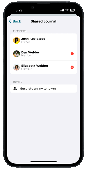 Add your friends and family to your shared journal.
