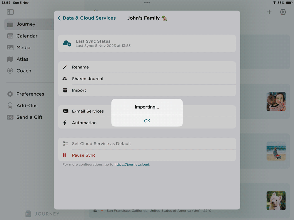 Import your journal entries from your Google Drive into your Journey Cloud Sync drive.