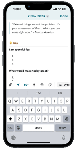Practice daily stoicism by using the Stoic journal template in Journey.