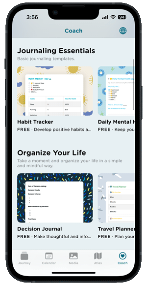 Journey offers a wide range of thoughtfully curated journal templates to choose from. These templates are designed to inspire and guide your journaling experience, providing various layouts and prompts tailored to different themes and topics.
