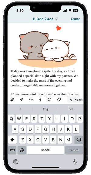 Add stickers in Journey to enhance creativity and personalize your journal entries.
