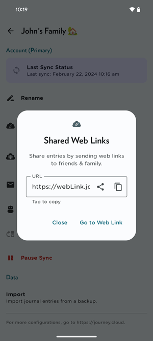 Generate your unique shared web link and start sharing your journal entries with friends and family effortlessly.