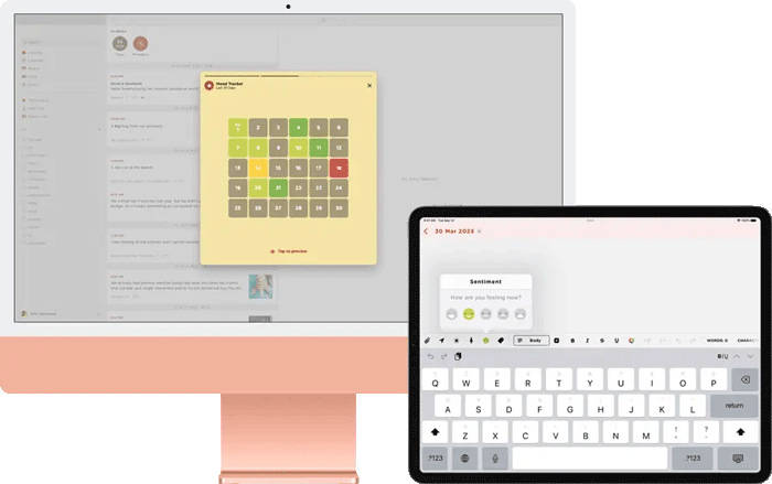 Journey mood tracker 30-day preview on iMac and iPhone