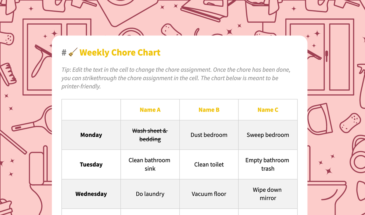 Manage and complete your household chores conveniently with Journey's weekly chore journal template.
