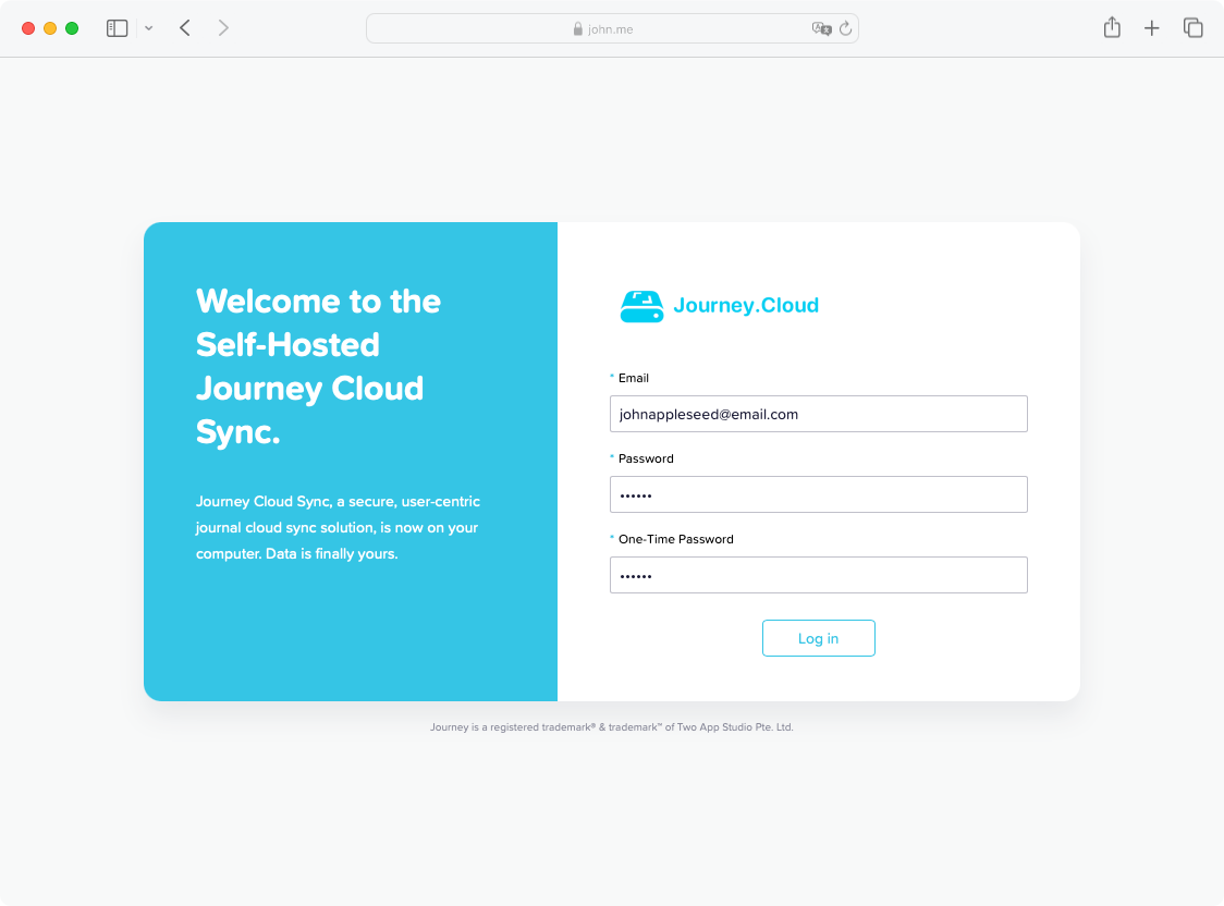 Login page of the Self-hosted Journey Cloud Sync portal.