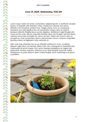 A journal/diary garden PDF template printed by Journey.