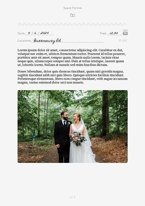 A journal/diary wedding PDF template printed by Journey.