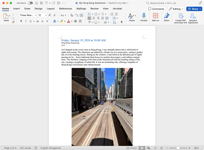Export your journal to Docx and open it in word processing software such as Microsoft Word.