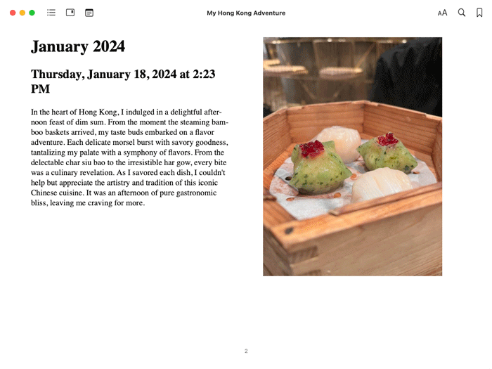 An example of a journal entry in ePub format.