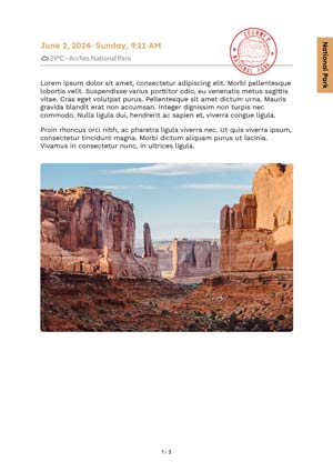 A journal/diary national park PDF template printed by Journey.