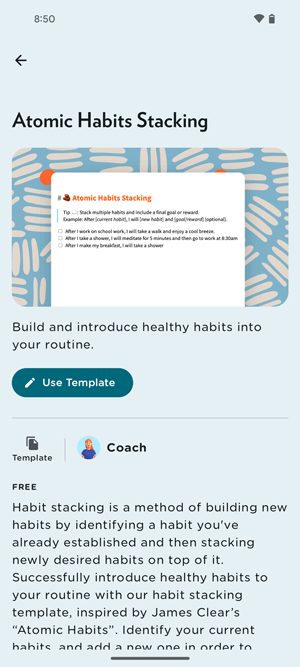 Practice Atomic Habit Stacking by using a journal template found in Journey.