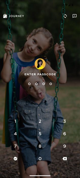 Passcode page in Journey journal Android app.