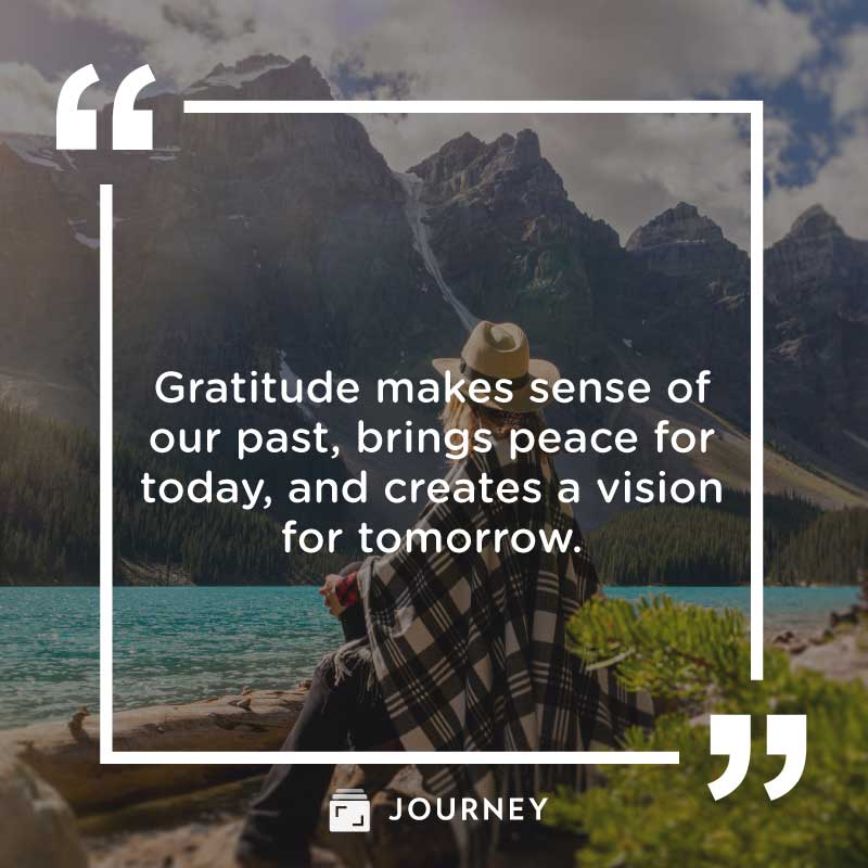 Gratitude quotes, "Gratitude makes sense of our past, brings peace for today, and creates a vision for tomorrow."