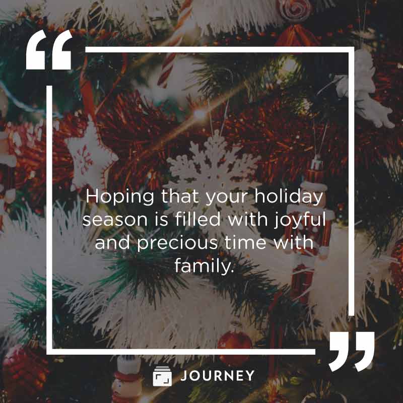 Christmas and Happy New Year Quotes, "Hoping that your holiday season is filled with joyful and precious time with family."