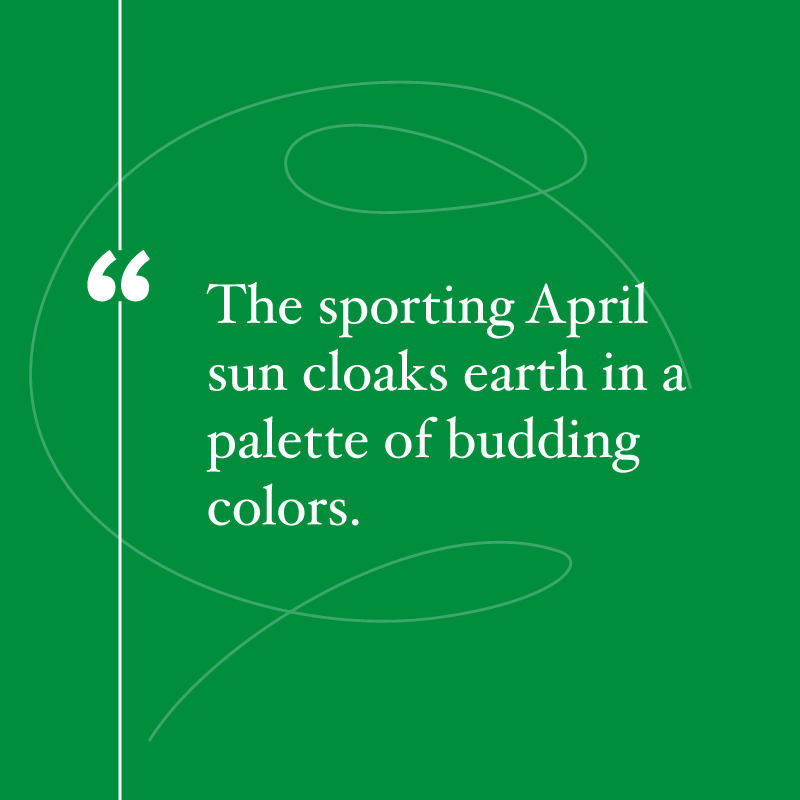 April Quotes, "The sporting April sun cloaks earth in a palette of budding colors."