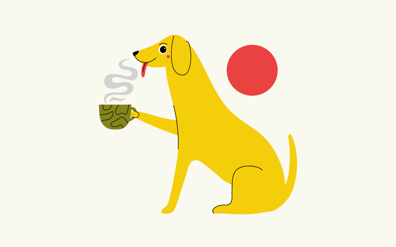 Illustration with dog and green cup on Tuesday.