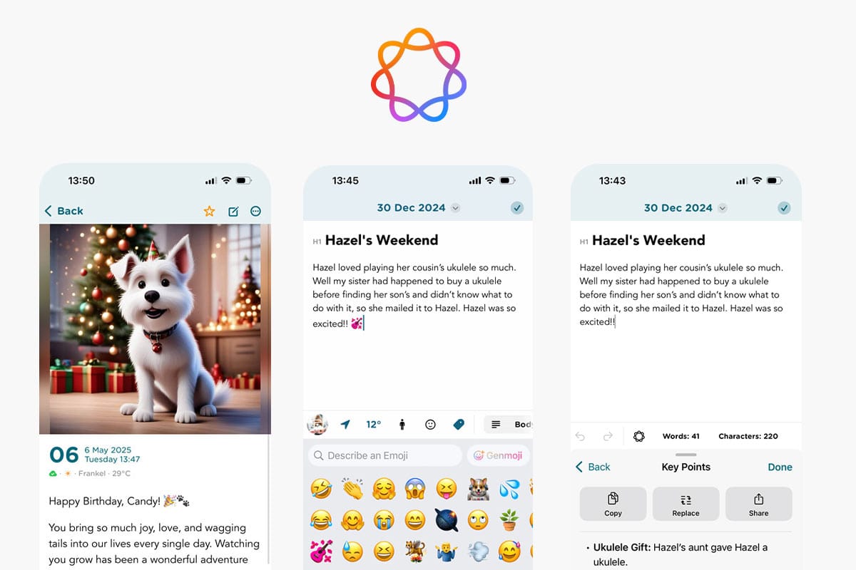Journey Meets Apple Intelligence: Express Yourself in a Journal Using Genmoji, Writing Tools, and Image Playground